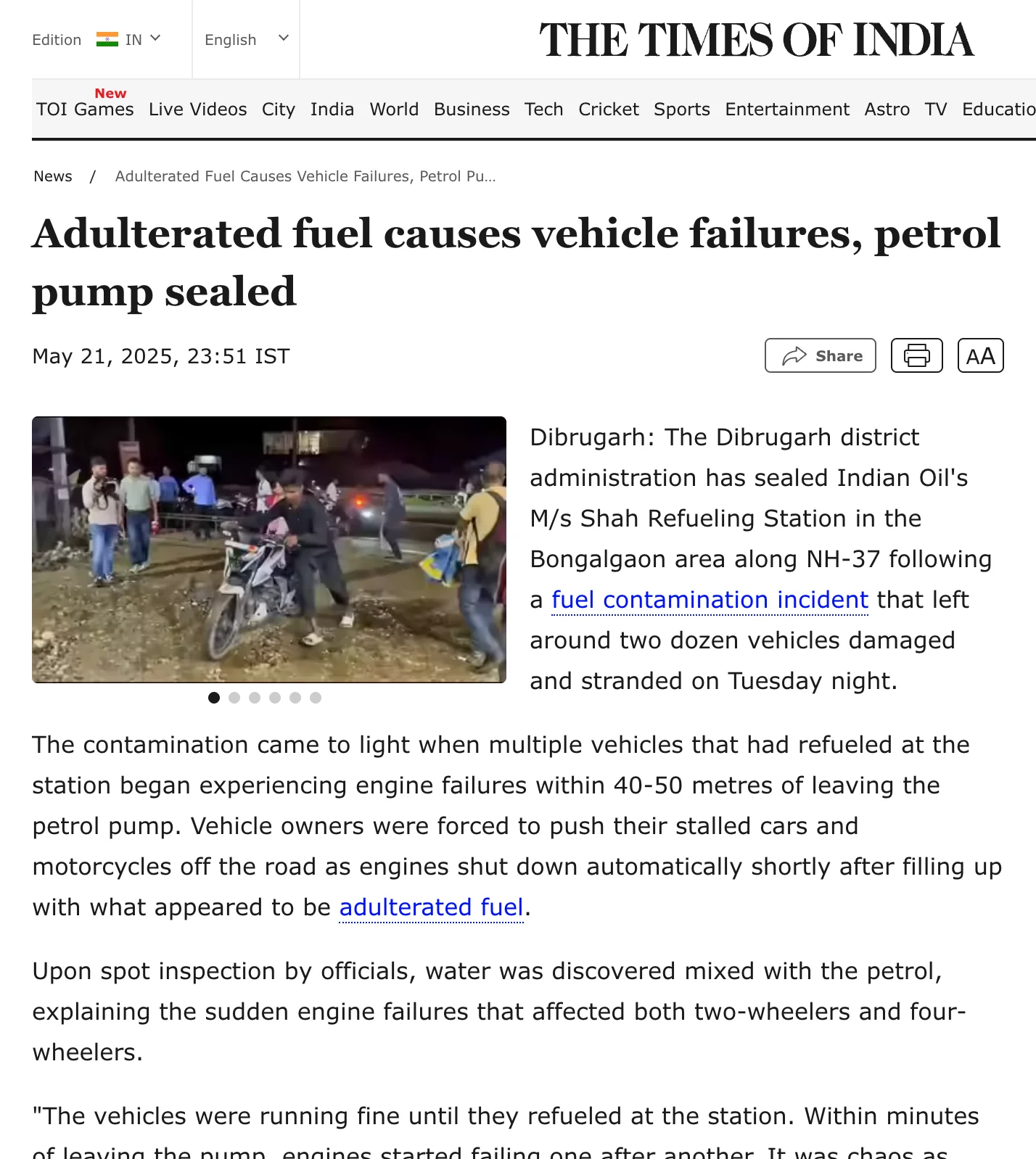Adulterated fuel vehicle failure