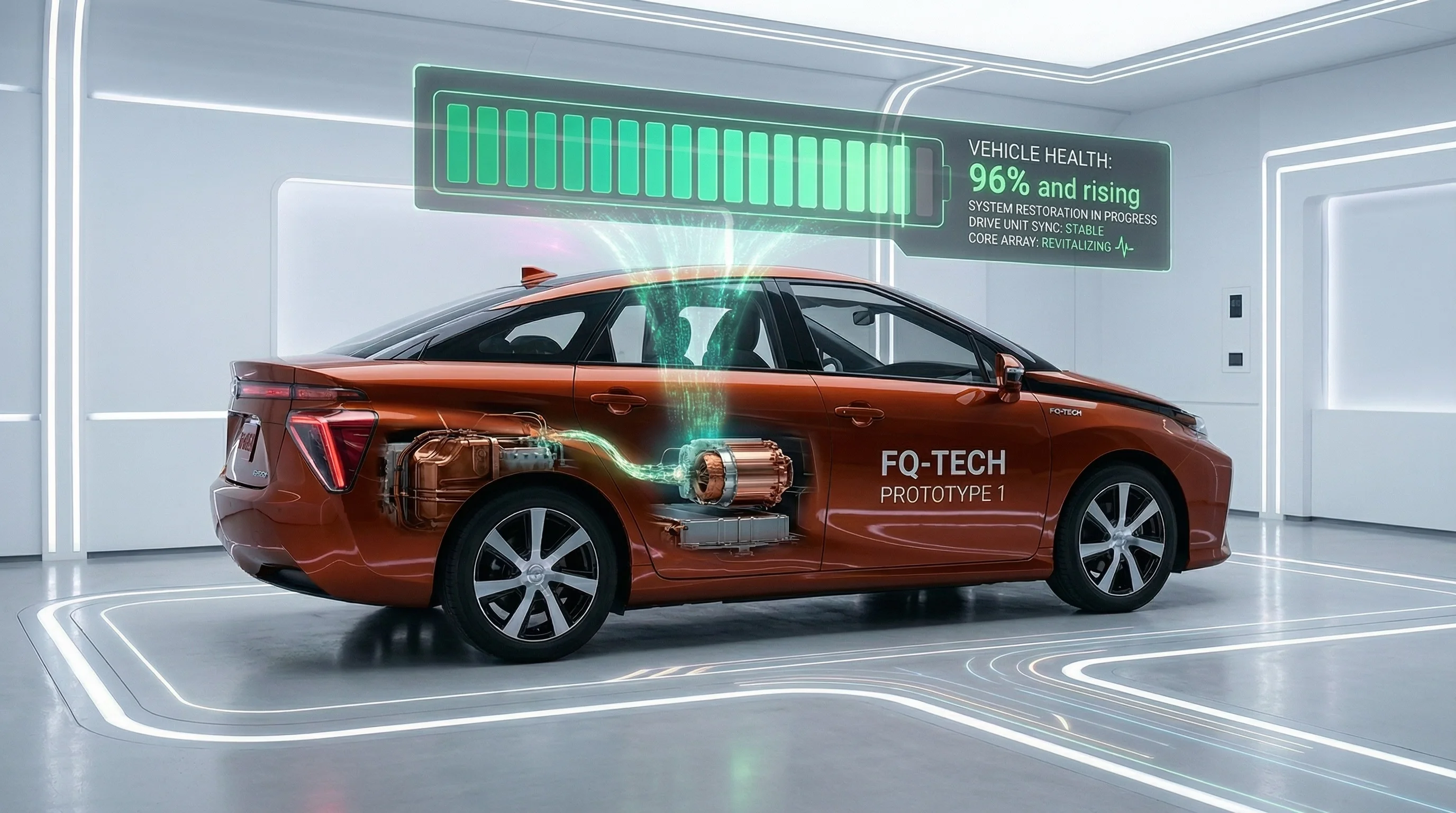 Electric car battery and engine flow illustration