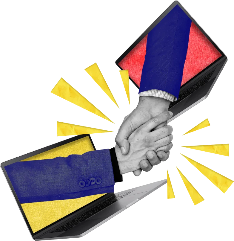 Handshake laptops graphic elements illustration